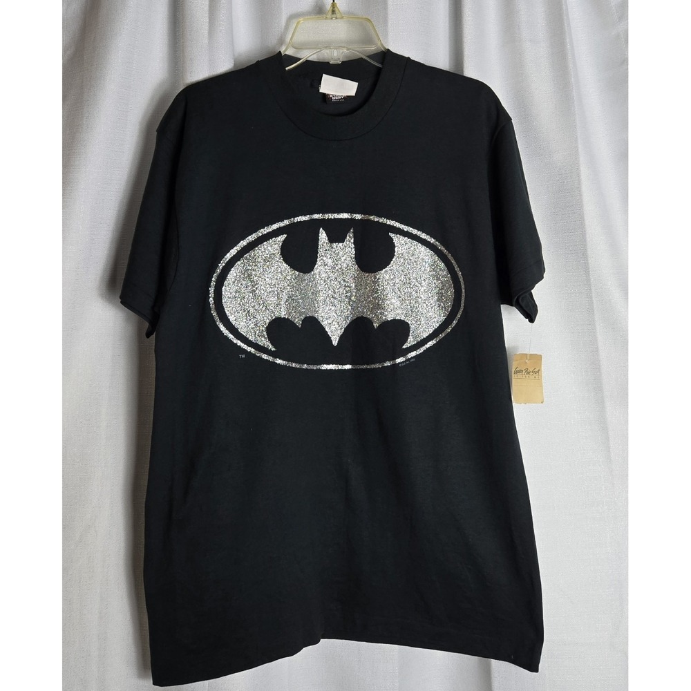 Vintage XL Single Stitch Tshirt Glitter Batman‎ Logo 1982 50/50 Cotton/Polyester